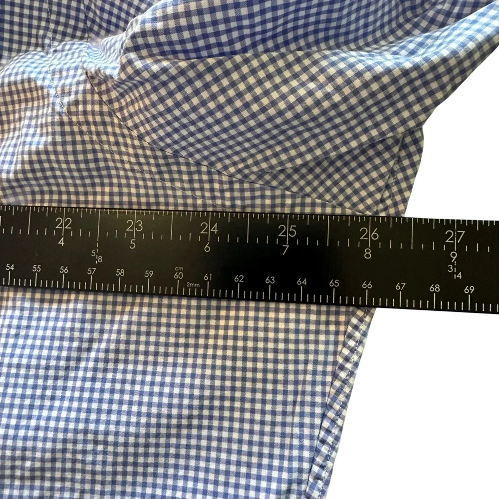 Polo Ralph Lauren Shirt Men 17.5 Blue Gingham Classic Fit Long Sleeve ButtonDown